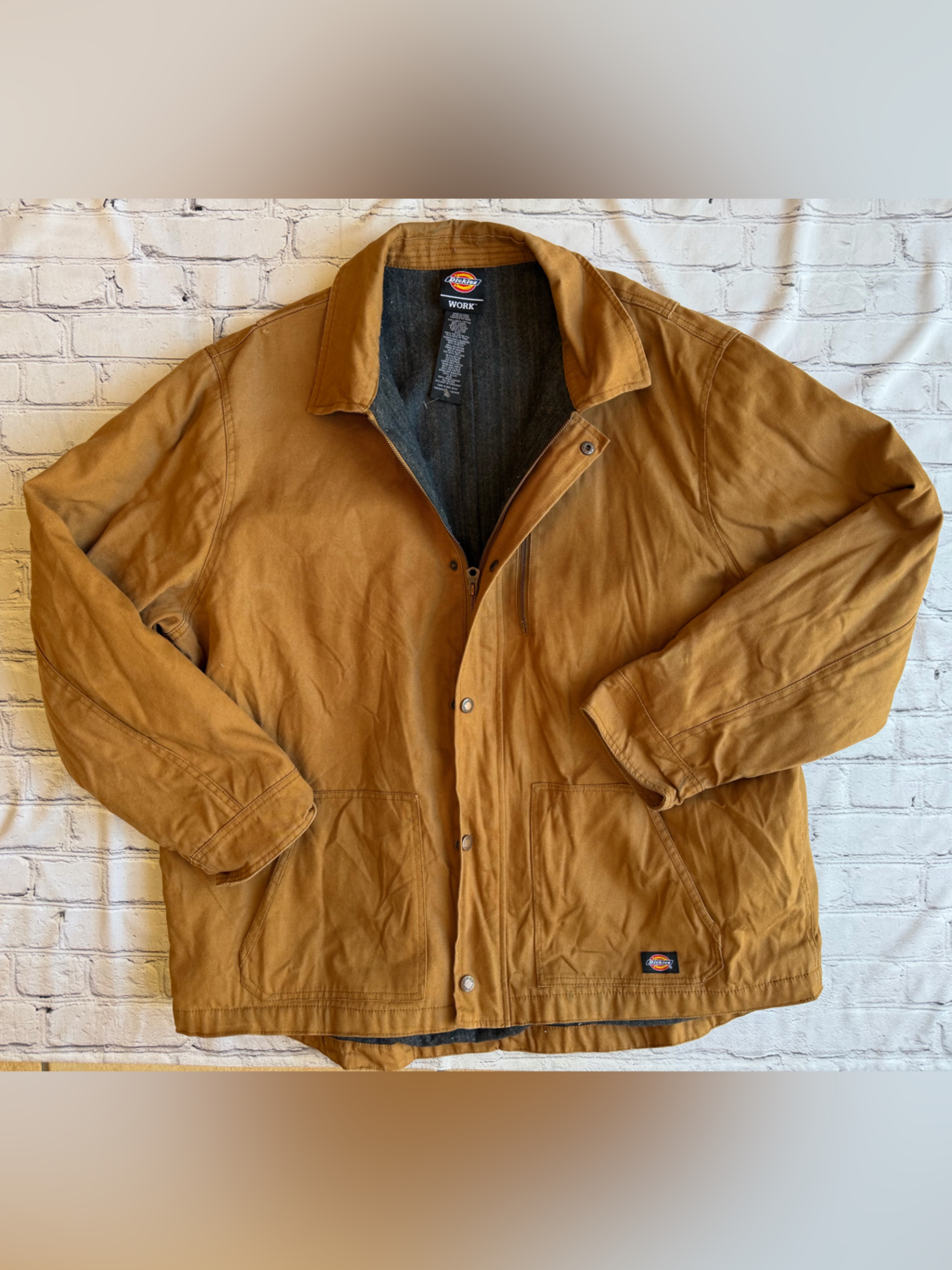 Dickies Jacket Mens Xxl Blanket Lined Tan Canvas Work Chore Barn Field Zip/Snap